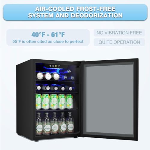 Antarctic Star Beverage Refrigerator Cooler, Mini Fridge Glass Door for Beer Drinks or Wine for Home and Bar, Electronic Temperature Control
