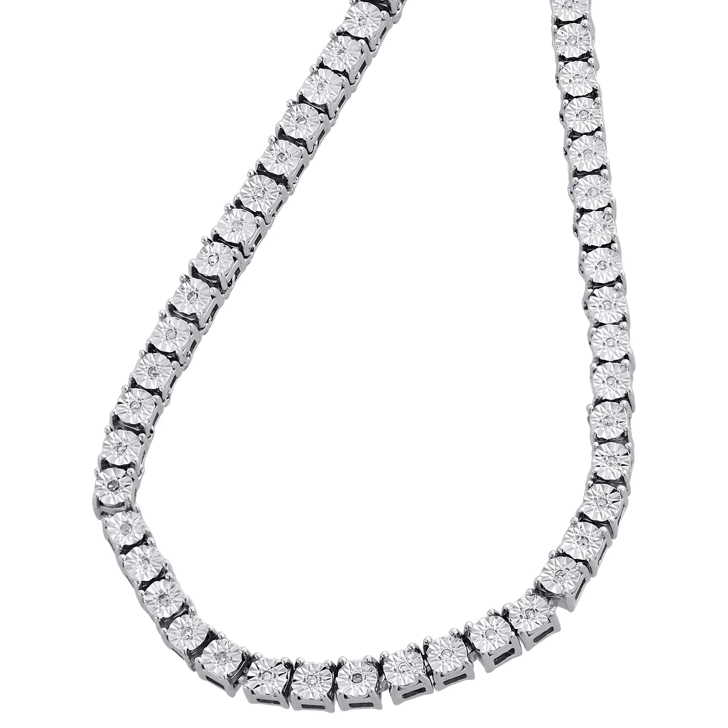 Mens 1 Row Necklace Genuine Diamond Link Choker Chain 18" Sterling Silver 1/2 CT.
