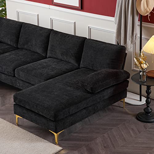 Karl home Convertible Sectional Sofa 110" U-Shape Sofa Couch 4-Seat Couch with Chaise ChenilleFabric Upholstered for Living Room, Apartment, Office