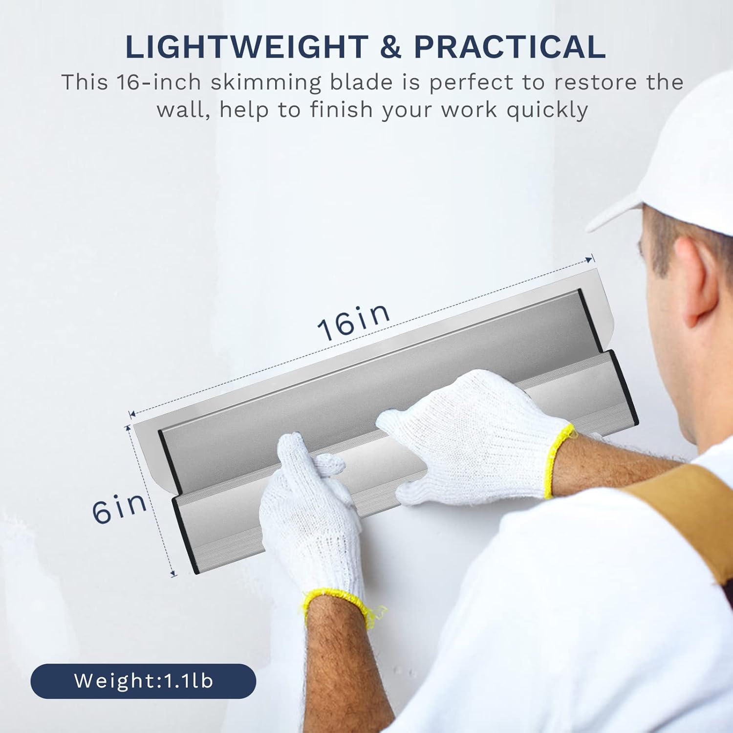 16 Drywall Skimming Blade, Smoothing/Knock-Down Knife, High-Impact End Caps, Pro-Grade