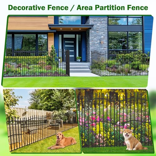 8 Panels Tall No Dig Garden Fence - 40in H x 18ft L, Reinforced Square Tube Rustproof Animal Barrier