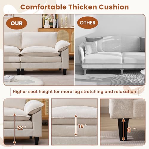 Loveseat Sofa for Living Room, 83" Cloud Loveseat Sofa, Chenille Fabric Sofa Couch with Double Cushion
