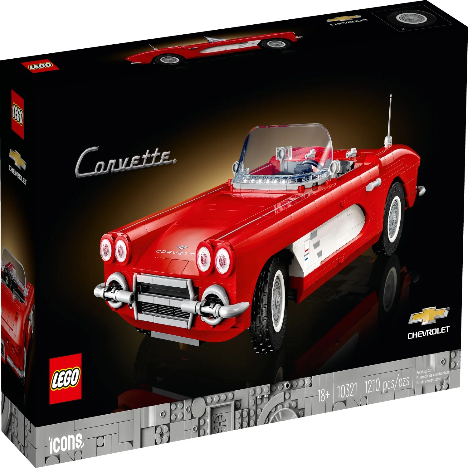 LEGO Icons Corvette Classic Car Model Building Kit for Adults, Father's Day Gift for Classic Car Lovers