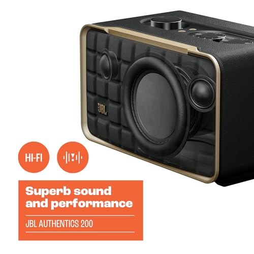 JBL Authentics 200 - Retro Style Smart Home Speaker with Built in Wi-Fi, Bluetooth and Voice Assistants, Alexa and Google Assistant