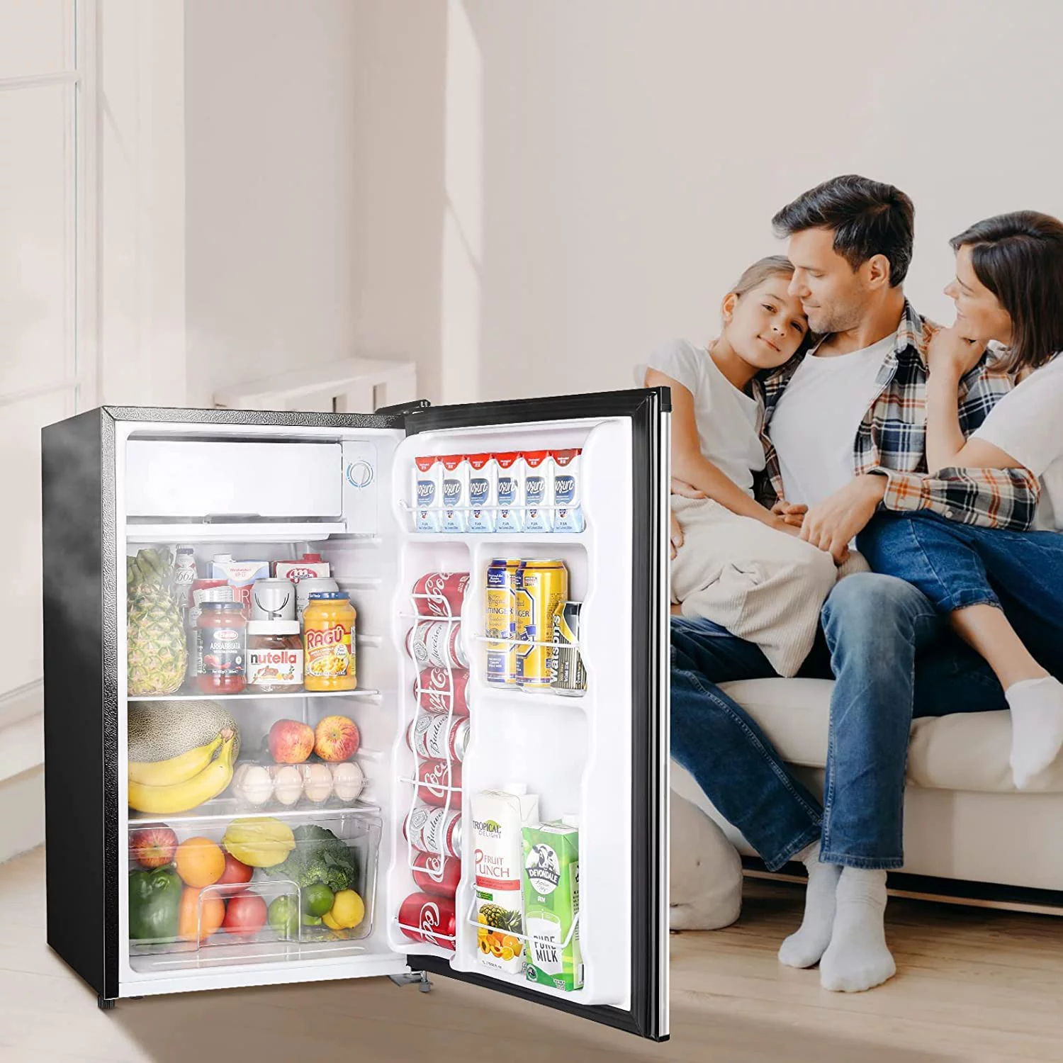 3.2 Cu.Ft Mini Fridge with Freezer, Single Door Mini Fridge, Adjustable Thermostat, Mini Refrigerator for Dorm, Office, Bedroom