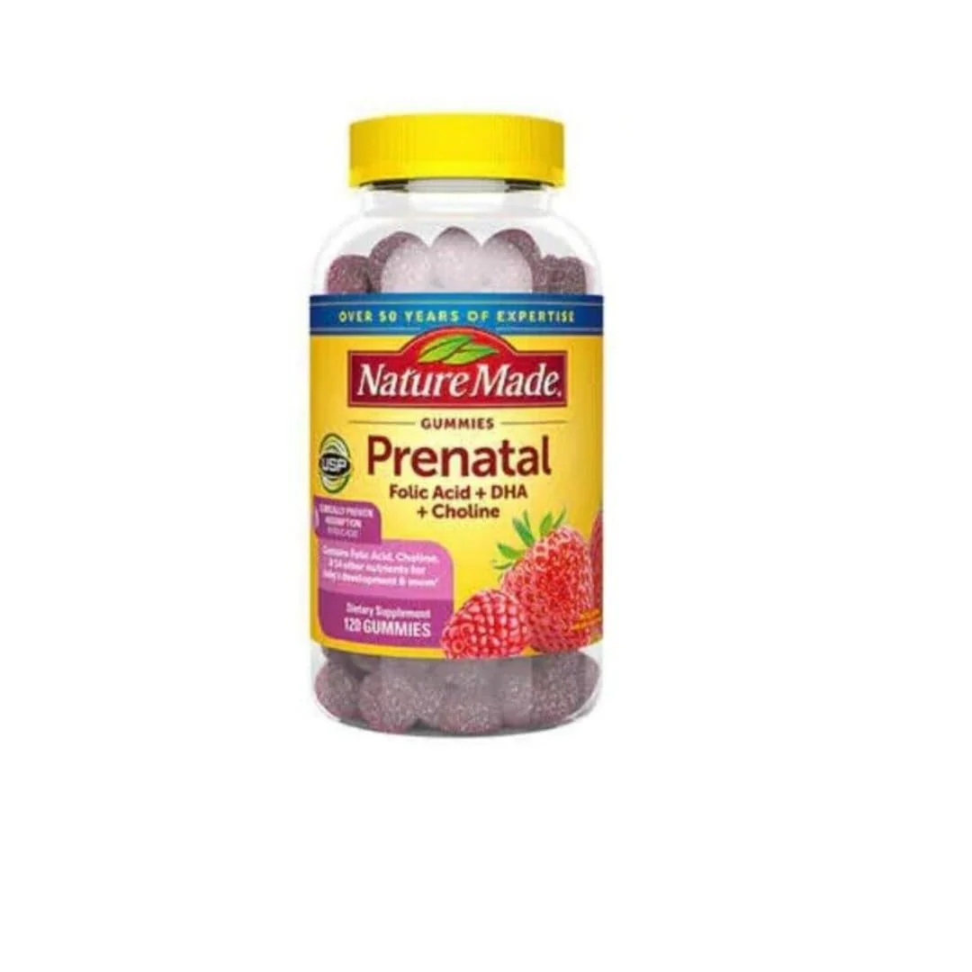 Nature Made Prenatal Gummies with Choline + DHA and Folic Acid Dietary Supplement Prenatal Health, 120 Count - Kansas Nuitrition - HNZSDS