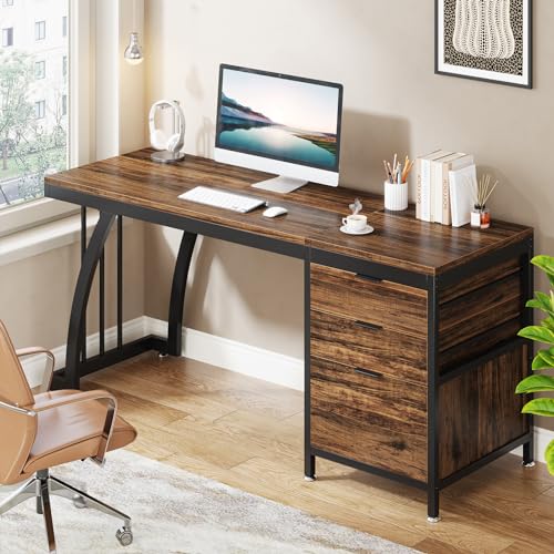 Tribesigns Computer Desk with 3 Drawers, 59-Inch PC Desk with Reversible Drawers