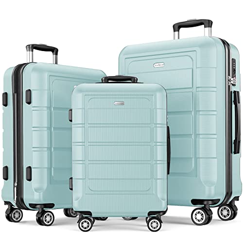 SHOWKOO Luggage Sets Expandable PC+ABS Durable Suitcase Double Wheels TSA Lock Black