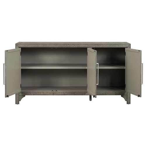 60" Storage Sideboard Cabinet with Metal Handles and 3 Doors, Wood Storage Cabinet with Adjustable Shelves and Decorative Stripe