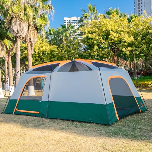 KTT Extra Large Tent 10-12-14 Person(Style-B),Family Cabin Tents,2 Rooms,3 Doors and 3 Windows with Mesh,Straight Wall,Waterproof,Double Layer