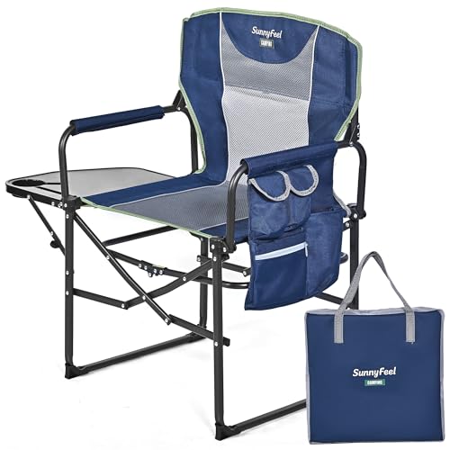 SUNNYFEEL Oversized Camping Directors Chair 2 Pack, Portable Folding Lawn Chairs for Adults Heavy Duty with Side Table,Pocket for Beach, Fishing