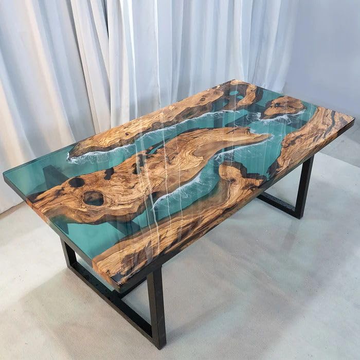 CT Copper Tailor Custom Epoxy Live Edge Dining Table for 8 People,42" W,90" L,Rectangular Natural Wooden Table Top with Metal Table Legs,for Meeting