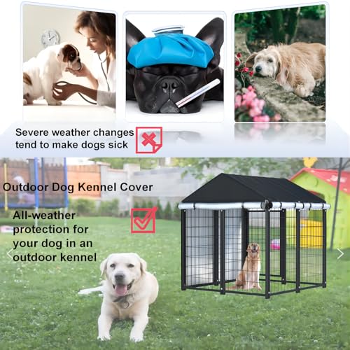 Outdoor Dog Kennel Cover - Full Coverage for 8'Dx4'Wx6'H Dog Cages, 600D Heavy Duty Waterproof Kennel Cover, Black