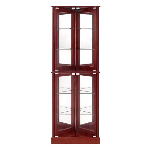 Henf 72" Tall Corner Cabinet with LED Light, Lighted Glass Display Curio Cabinet with Glass Doors, Adjustable Shelves and Mirrored Back Panel