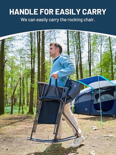 TIMBER RIDGE Folding Rocking Camping Chair, 400lbs Capacity Portable Oversized Outdoor Rocker with Hard Armrests, Cup Holder & Side Pocket
