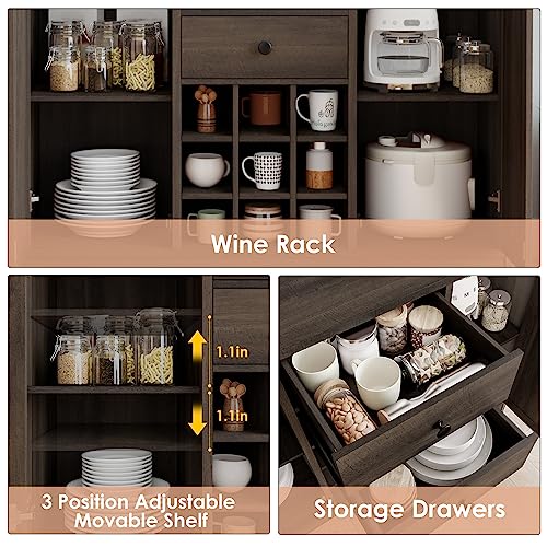 Buffet Sideboard Bar Cabinet with Storage, Farmhouse Coffee Bar Cabinet with 2 Drawers and Adjustable Shelves