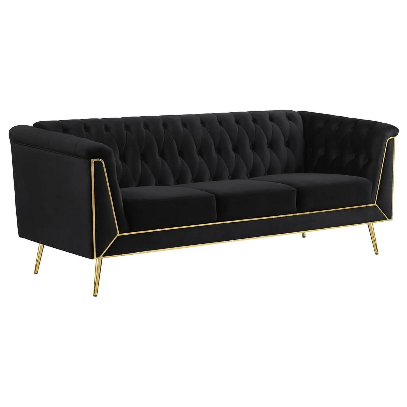 Maklaine 3-piece Fabric Tuxedo Arm Tufted Back Living Room Set in Black