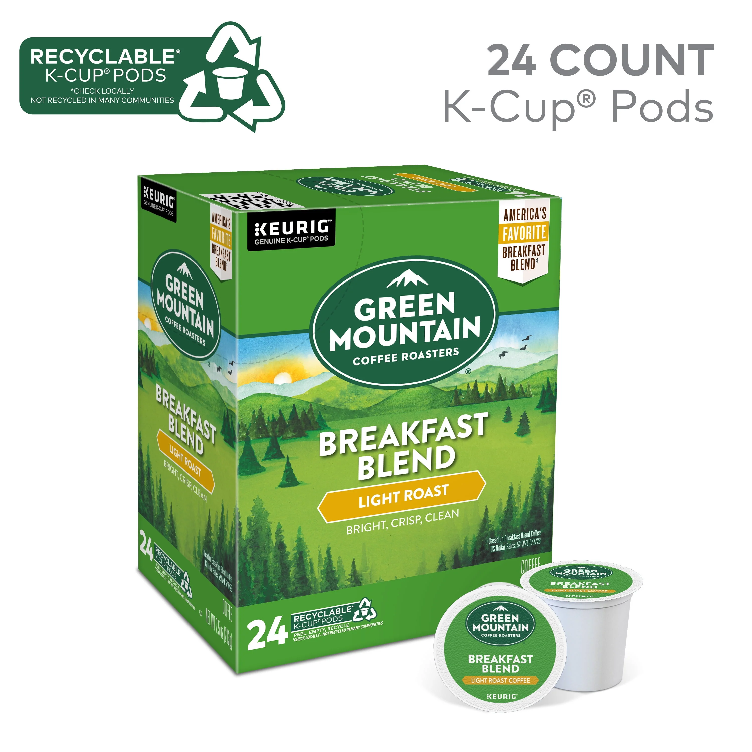 Green Mountain Coffee Roasters, Breakfast Blend Light Roast K-Cup Coffee Pods, 24 Count