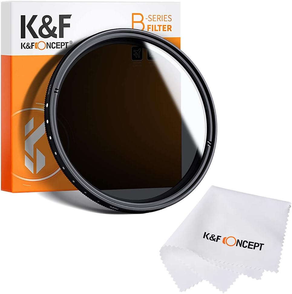 K&F Concept 37mm ND Filter Variable Fader NDX Neutral Density Adjustable ND2 to ND400 Lens Filter Kit + Cleaning Cloth for Cameras Lens