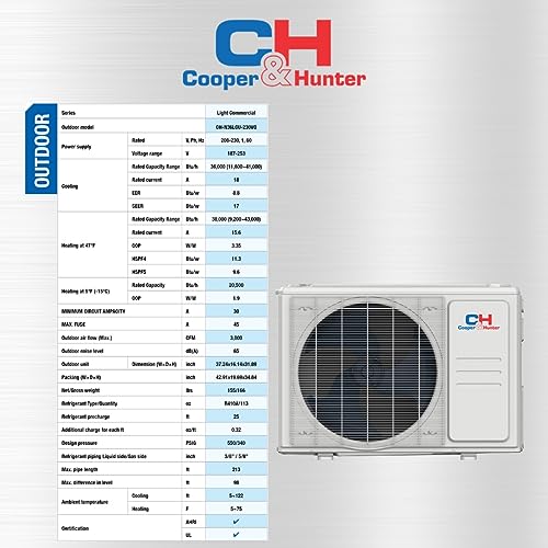 Cooper&Hunter Central Mini Split Air Conditioner and Heater System with Multi Position Air Handler Unit Including Installation Kit