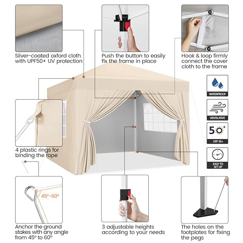 Yaheetech 10x10 Pop Up Canopy with 4 Removable Sidewalls, Portable Enclosed Instant Tent, Waterproof Outdoor Tent, Beach Sun Shelter with 4 Sandbags
