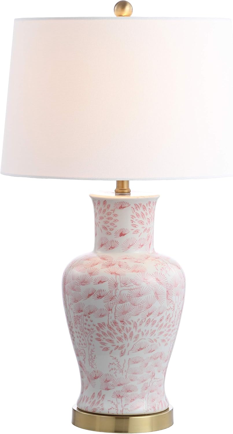 SAFAVIEH Lighting Collection Calli Pink/ White Chinoiserie 28-inch Bedroom Living Room Home Office Desk Nightstand Table Lamp Set of 2 (LED Bulbs