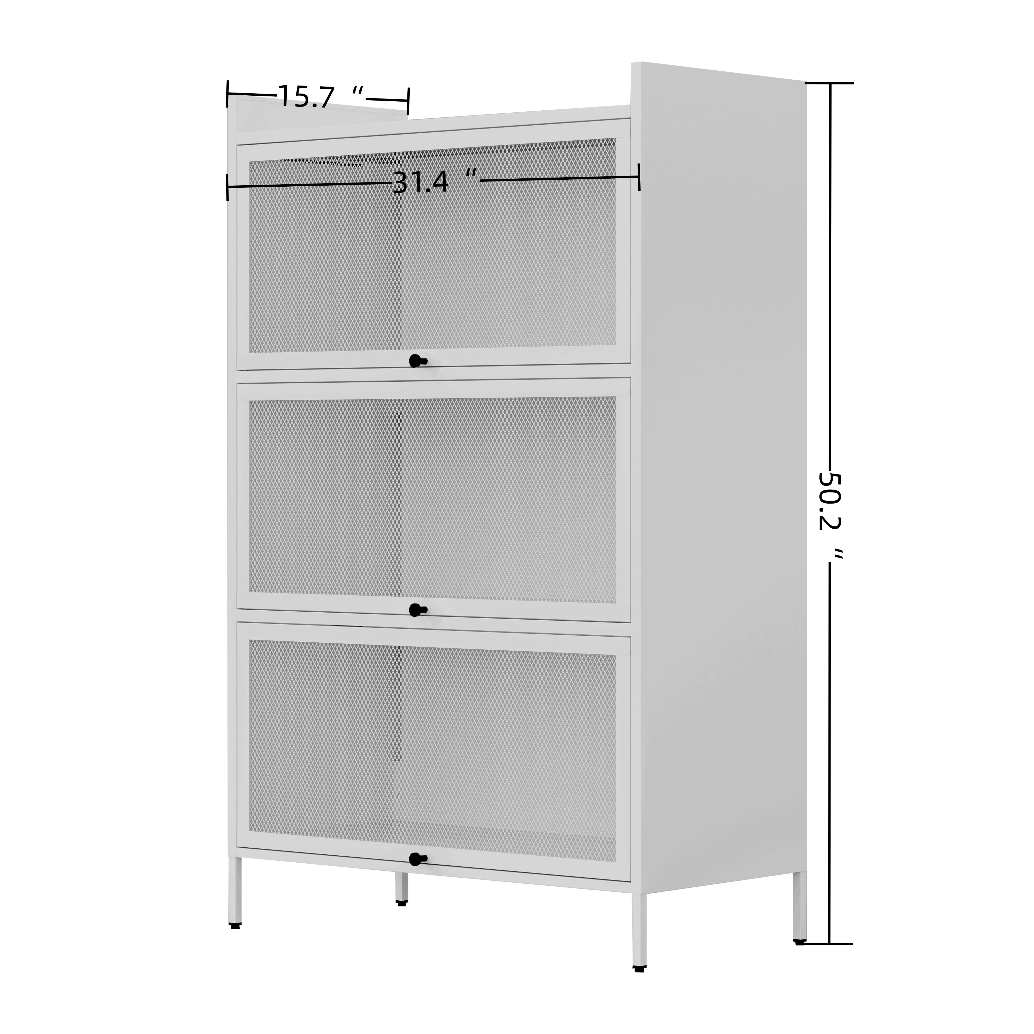Lumary White 3-Tier Buffet Cabinet: Detachable, Folding Mesh Doors, Sturdy Steel Construction with Excellent Load-Bearing Capacity
