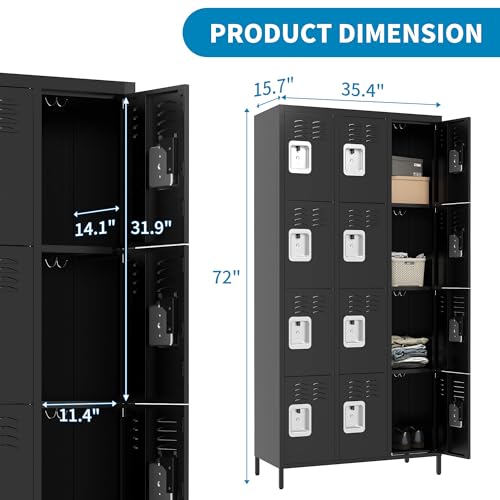 3 Doors Lockers for Employees, Steel Storage Lockers Lockable, Metal Locker Storage Cabinet for Home Office School Gym, Require Assembly (Grey)