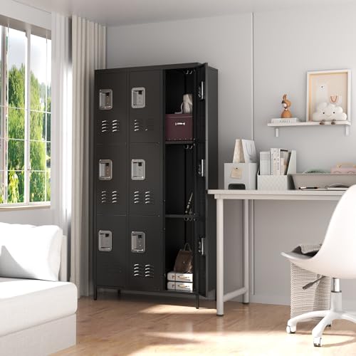Metal Locker 3 Doors Storage Lockers for Employee,72" Tall Locker with Shelves and Hooks Steel Sports Locker for Office School Office Gym Home Garage