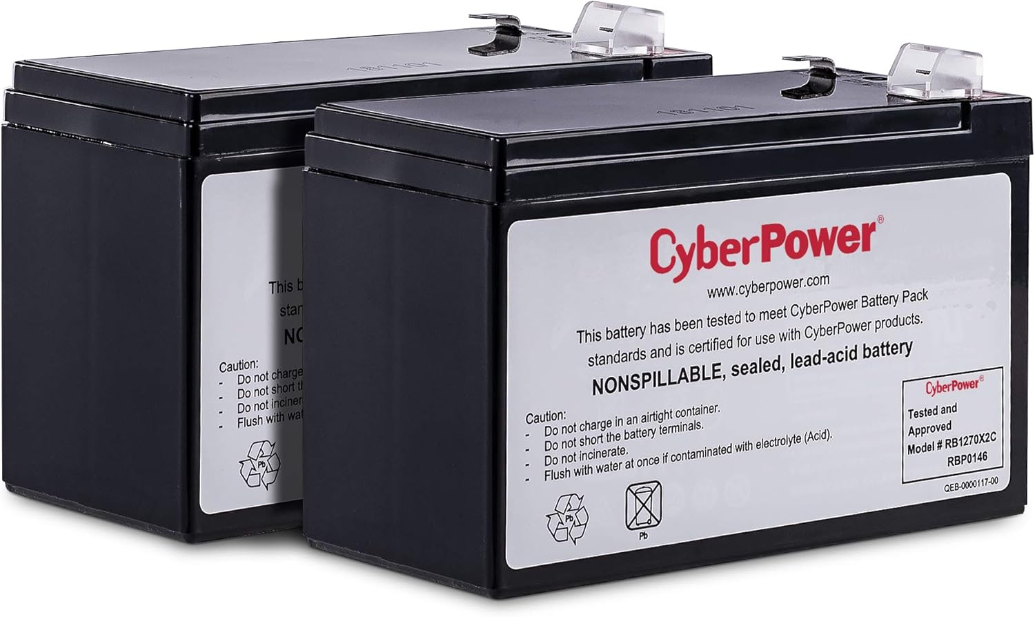 CyberPower RB1270X2C UPS Replacement Battery Cartridge, Maintenance-Free, User Installable, 12V/7Ah