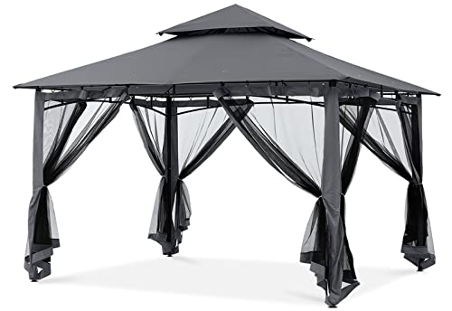 MASTERCANOPY Outdoor Garden Gazebo for Patios with Stable Steel Frame and Netting Walls (11x11,Dark Gray)