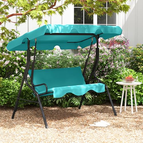 Tangkula 3 Person Porch Swing, Patio with Removable Cushion & Powder-Coated Steel Frame, Outdoor Swing with Canopy for Porch, Backyard, Garden