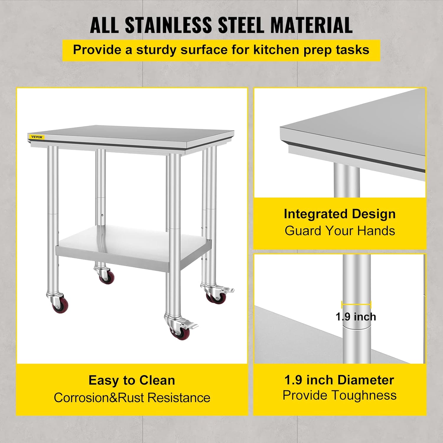 Mophorn Stainless Steel Work Table with Wheels 24 x 30 Prep Table with casters Heavy Duty Work Table for Commercial Kitchen Restaurant Business (24 x
