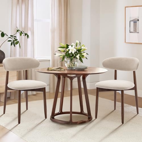 COLAMY Wooden Dining Chairs Set of 4, Modern Fabric Upholstered Dining Room Chair, Farmhouse Kitchen Chairs with Foot Pegs, Green