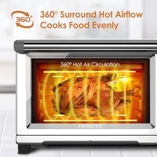 Nuwave Bravo Air Fryer Toaster Smart Oven, 12-in-1 Countertop Convection, 30-QT XL Capacity, 50°-500°F Temperature Controls