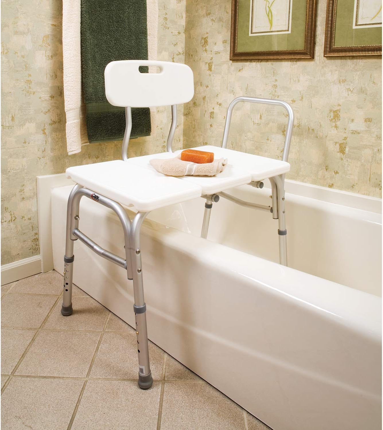Carex Tub Transfer Bench - Shower Chair Transfer Bench with Height Adjustable Legs - Convertible to Right or Left Hand Entry