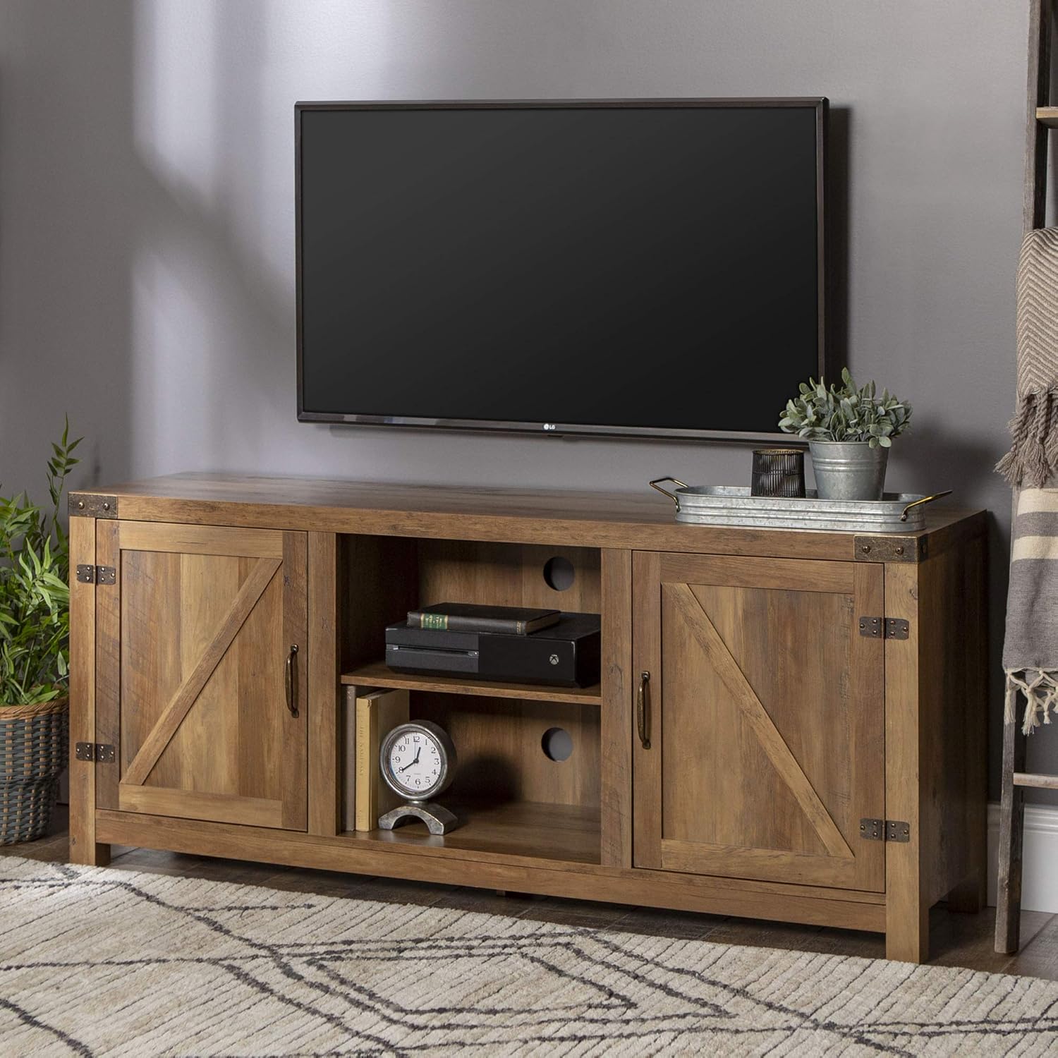 Walker Edison Furniture Company Farmhouse Barn Wood TV Stand Cabinet, 58 Inch