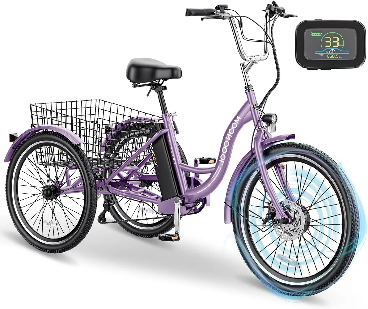 MOONCOOL 350W Motorized Electric Trike, 7 Speed 3 Wheel Electric Bicycle with 36V 14.5Ah Lithium Battery UL Certified