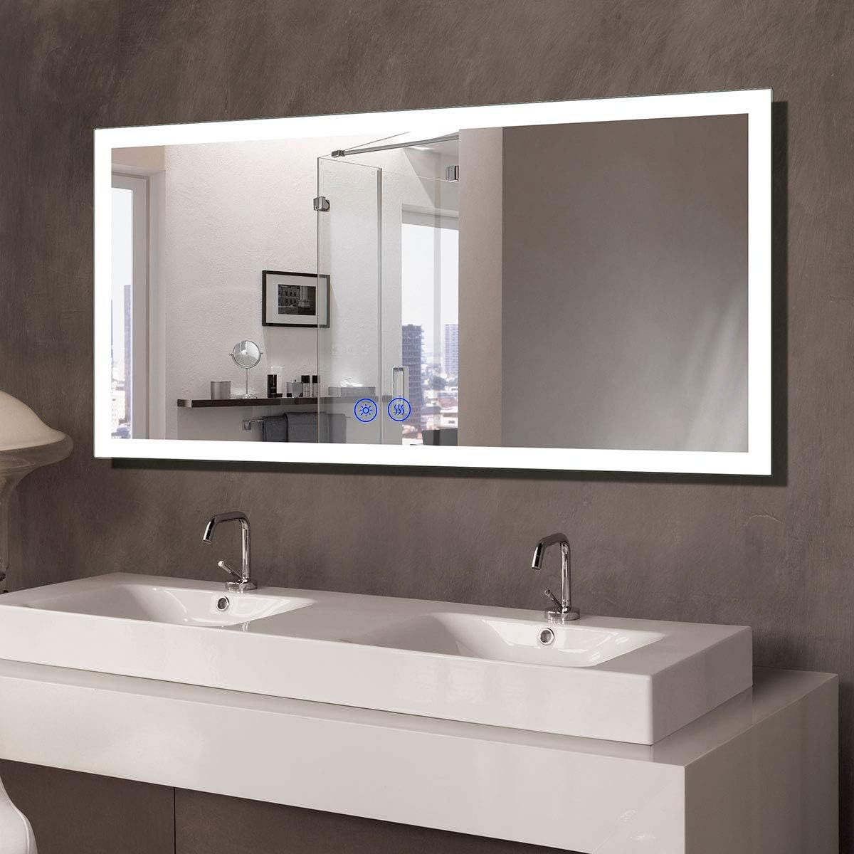 Dimmable LED Bathroom Mirror with Anti-Fog Function, 36x28 in Vertical & Horizontal Mount Illuminated Mirror with Touch Button, CRI>90