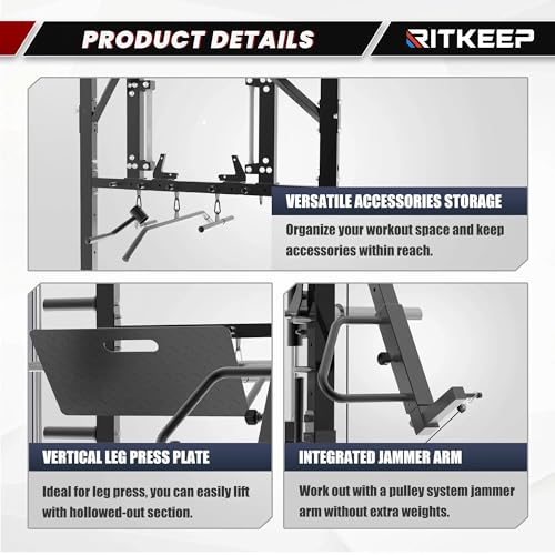Smith Machine with Jammer Arms & Leg Press with Adjustable Dual Pulley Ratio (1:1 & 2:1), PMAX-4750 All-in-One Commercial & Home Gym Equipment