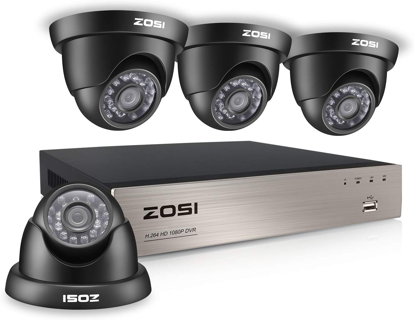 ZOSI Home Security Camera System 8 Channel FULL 1080P HD-TVI Surveillance DVR and 4pcs 1080P HD Indoor Outdoor Weatherproof Night Vision CCTV Dome