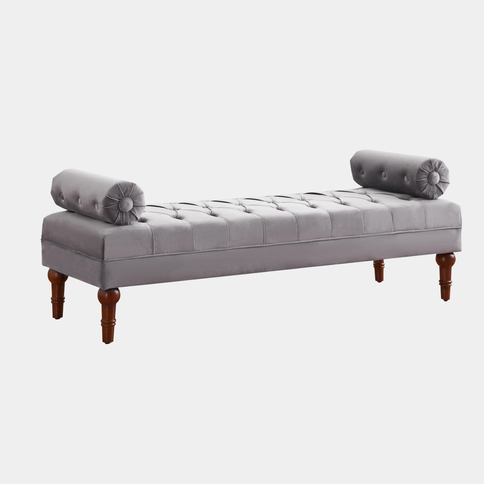HUIMO 60.2 Inch End of Bed Bench with 2 Pillows Rolled Armed Ottoman Bench, Button Tufted Upholstered Bench Footrest Stool for Entryway
