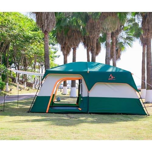 KTT Extra Large Tent 10-12-14 Person(B),Family Cabin Tents,2 Rooms,3 Doors and 3 Windows with Mesh,Straight Wall,Waterproof,Double Layer