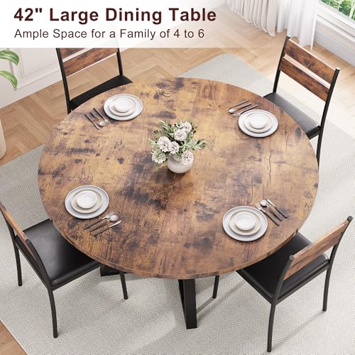 Round Dining Table for 4,Kitchen Dining Room Circle Dinner Pedestal Table,Space Saving Wood Kitchen & Dining Room Furniture (Vintage, 47In)