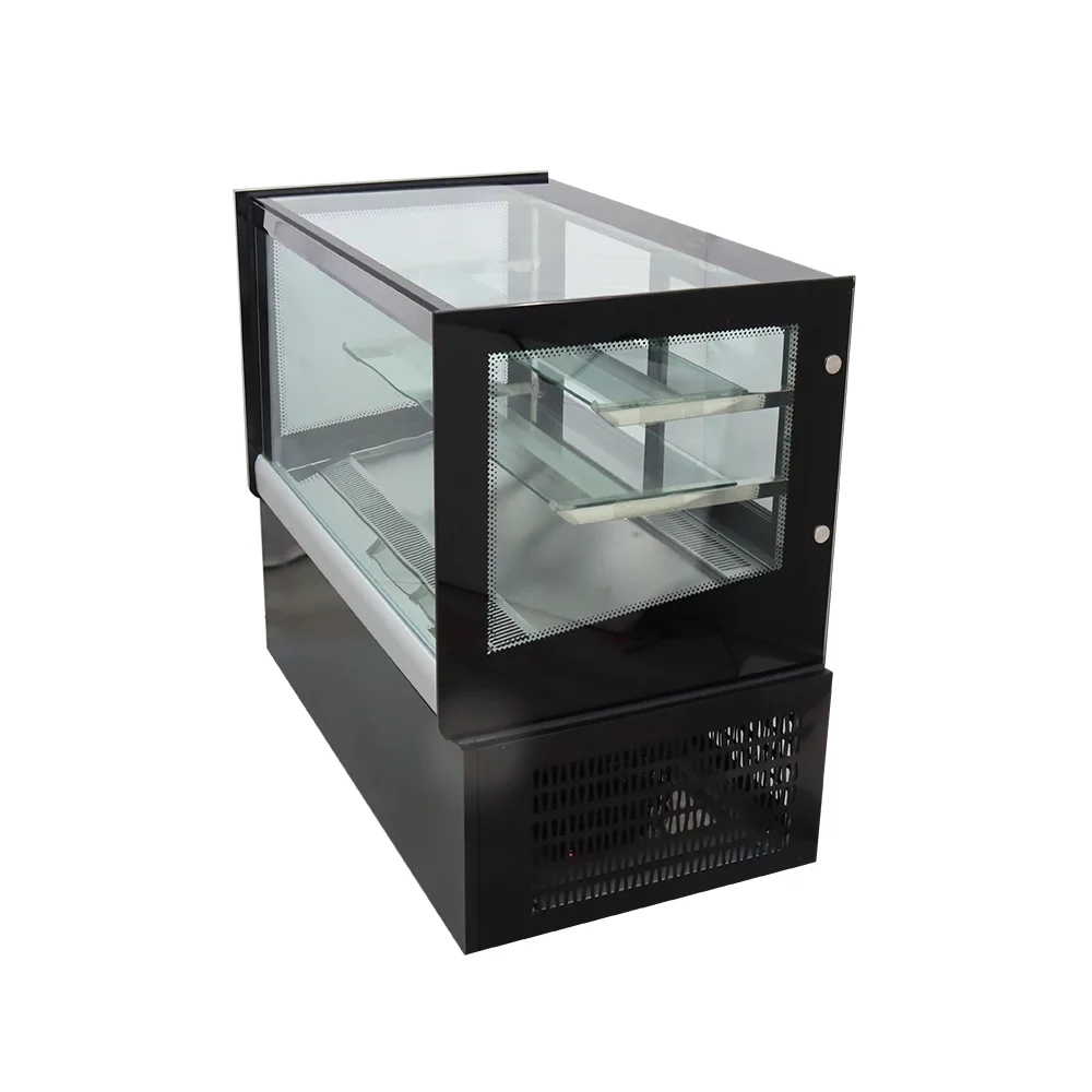 INTSUPERMAI 35" Refrigerated Cake Showcase Cooling Display Case Bakery Cabinet Defrost Right Angle 2-layer Back Sliding Door Desktop 220V