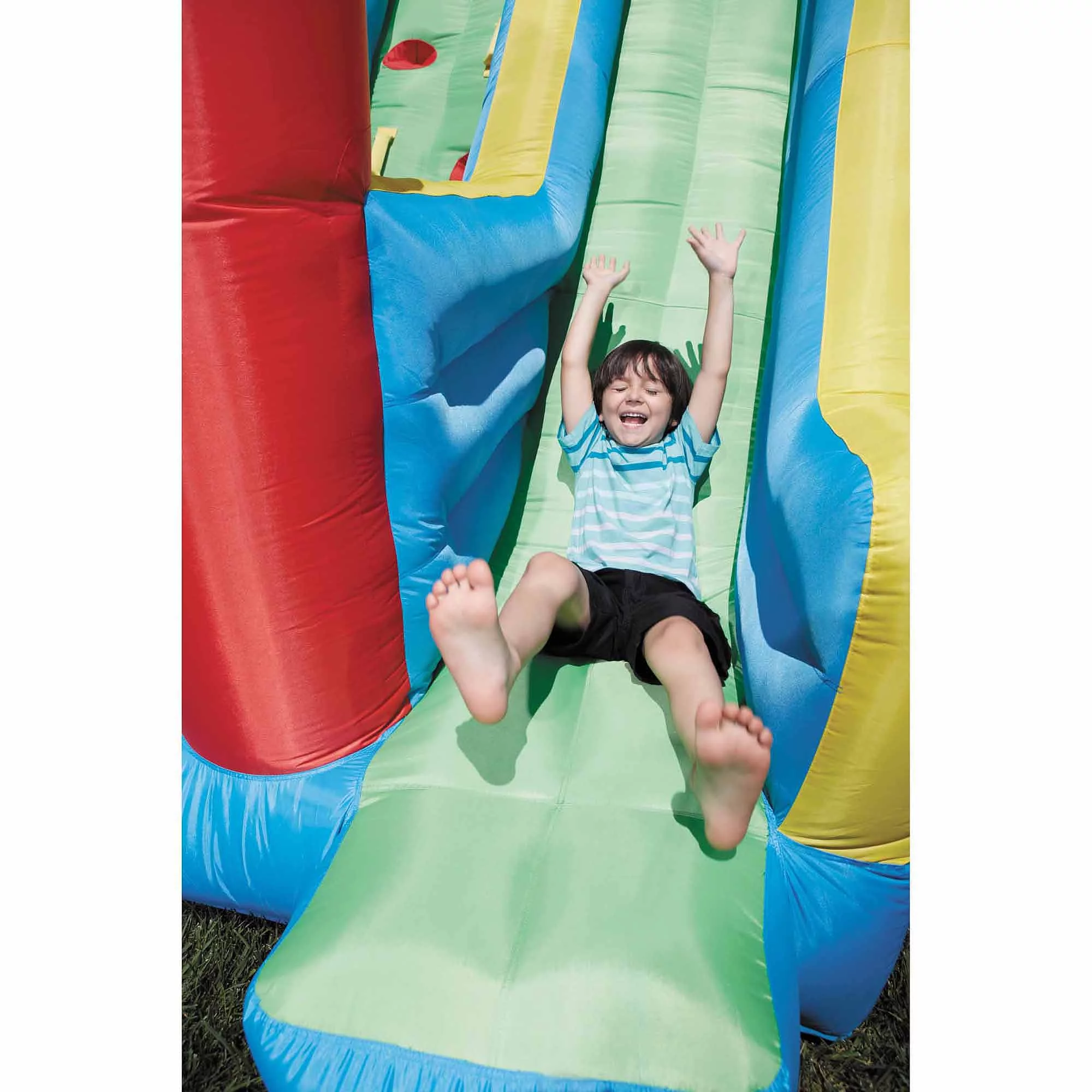 Little Tikes Giant Slide Bouncer Inflatable Bounce House with Blower and Climbing Wall, Fits up to 3 Kids, Multicolor