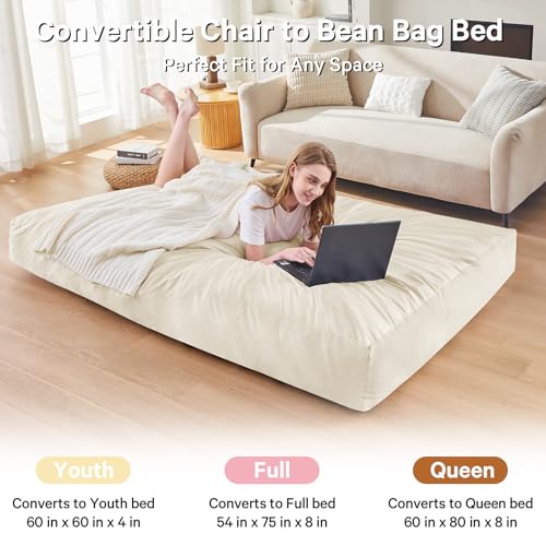 Bean Bag Chairs for Adults - Giant Bean Bag Chair Convertible Bean Bag Bed - Beanbag Chair with Micro Fiber Cover/Furniture Foam Filler