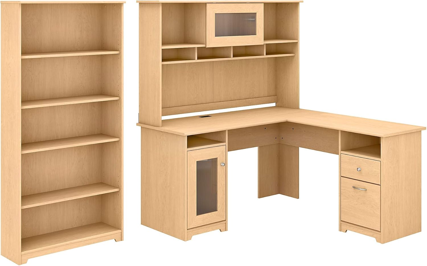 Bush Furniture Cabot L Shaped Desk with Hutch and 5 Shelf Bookcase