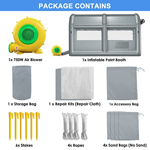 Inflatable Paint Booth 13.5X8.5X8.5Ft with 750W Blower, Professional Portable Inflatable Spray Booth Tent for Motorcycles, Auto Parts