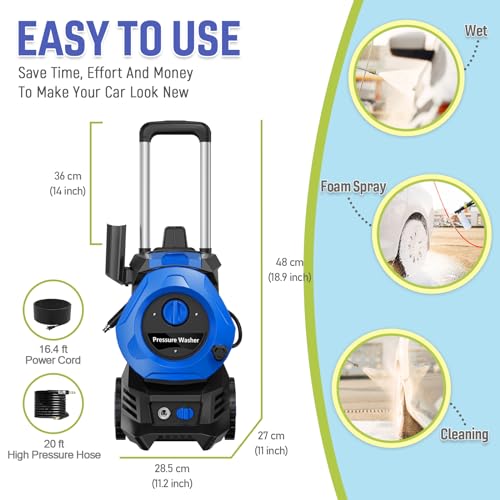 Electric Pressure Washer 4800PSI-Max 2.9GPM Power Washer with 25 Feet Hose,16.4 Feet Power Cord, Car Wash Machine Blue Ideal Cleaning for Garden